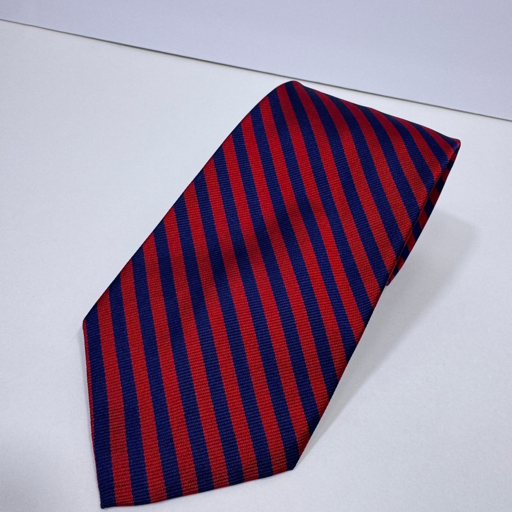 Brooks Brothers Makers XL Pure Silk Tie Red Blue Repp Stripe USA 60 x 3.5 Mens
